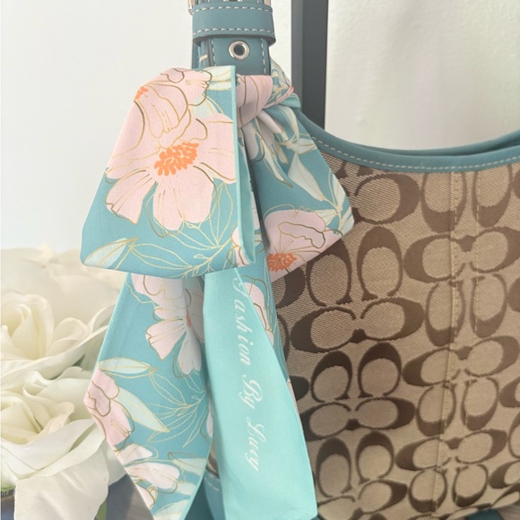 Coach Hampton Signature Jacquard Brown and Teal Hobo Bag - Picture 12 of 12